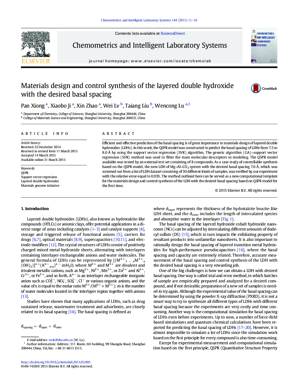 Materials design and control synthesis of the layered double hydroxide with the desired basal spacing