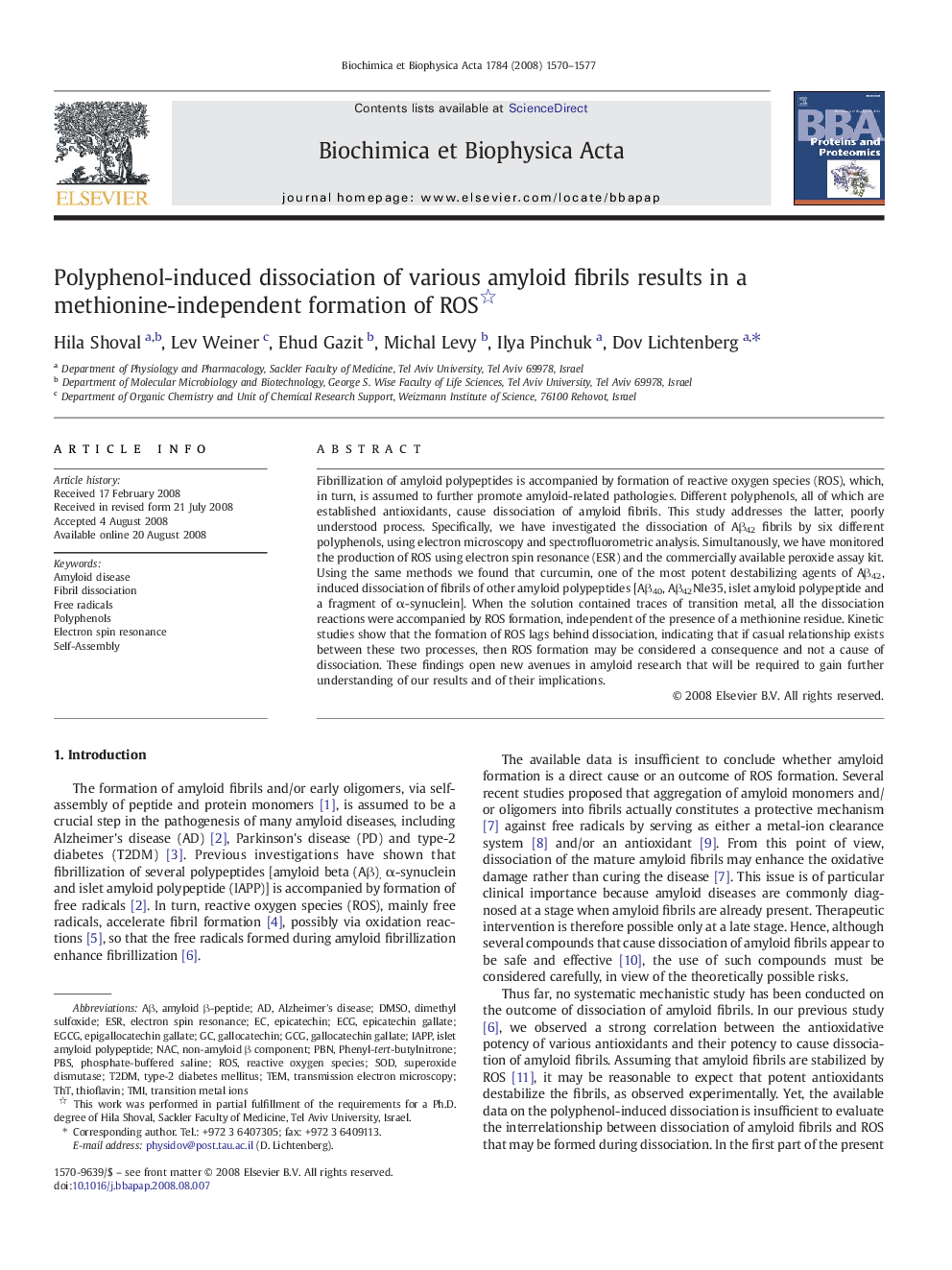 Polyphenol-induced dissociation of various amyloid fibrils results in a methionine-independent formation of ROS 