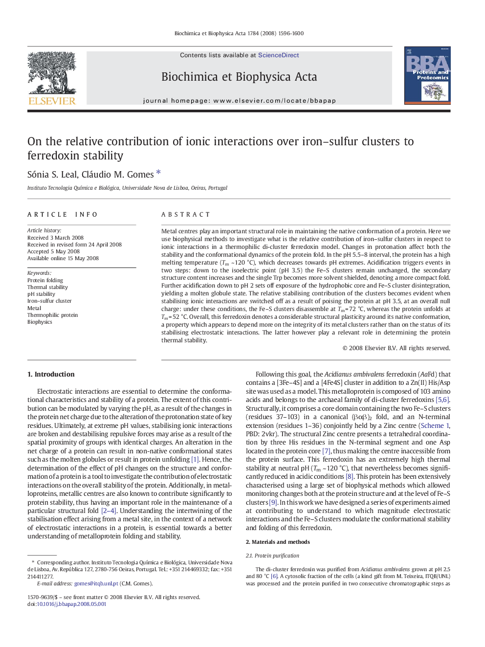 On the relative contribution of ionic interactions over iron–sulfur clusters to ferredoxin stability