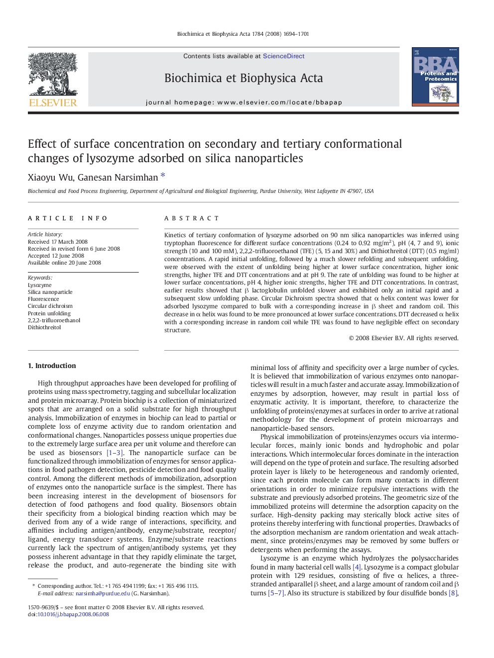 Effect of surface concentration on secondary and tertiary conformational changes of lysozyme adsorbed on silica nanoparticles