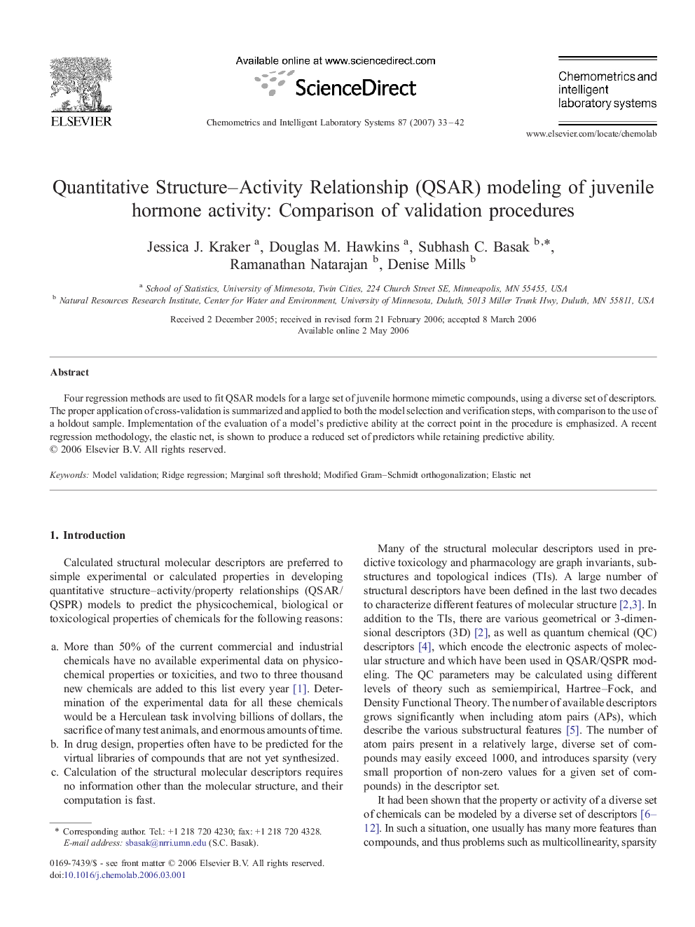 Quantitative Structure-Activity Relationship (QSAR) modeling of juvenile hormone activity: Comparison of validation procedures