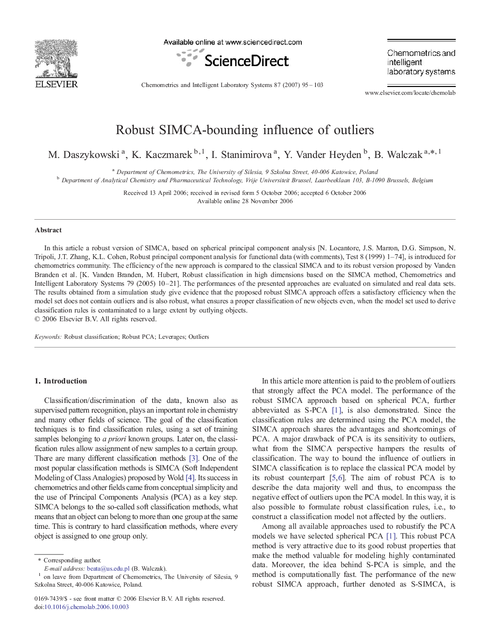 Robust SIMCA-bounding influence of outliers