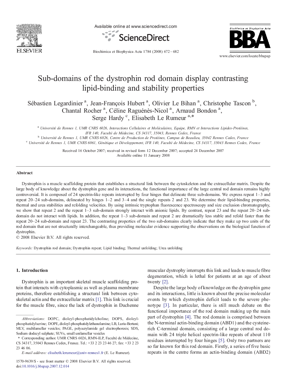 Sub-domains of the dystrophin rod domain display contrasting lipid-binding and stability properties