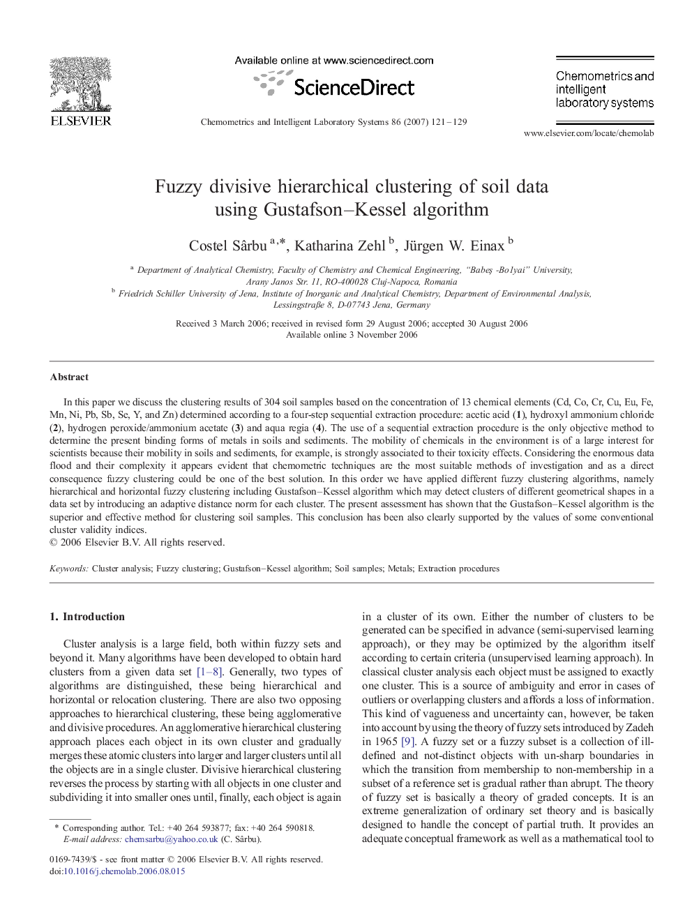 Fuzzy divisive hierarchical clustering of soil data using Gustafson–Kessel algorithm