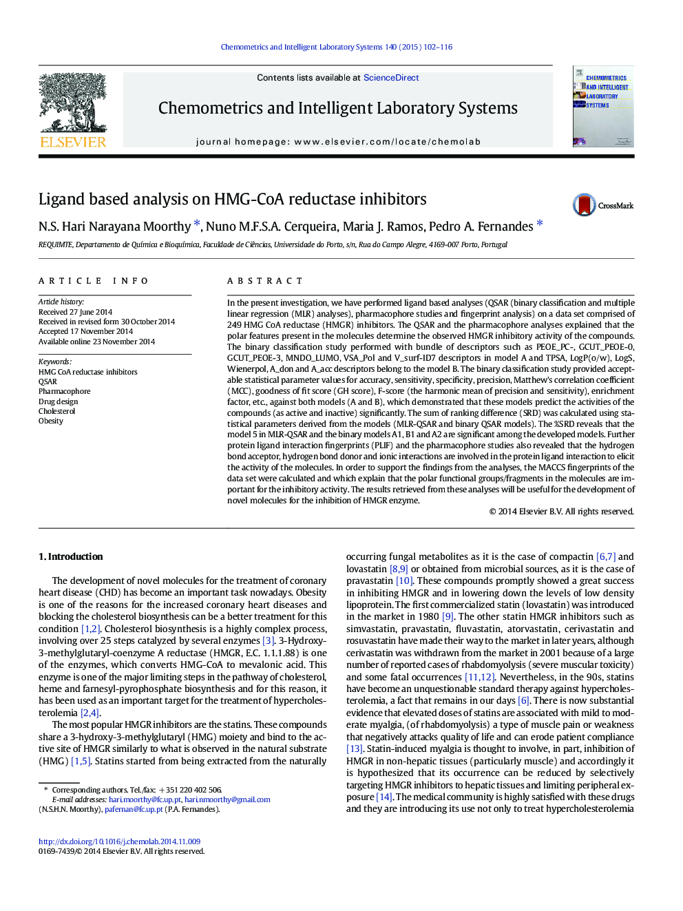 Ligand based analysis on HMG-CoA reductase inhibitors