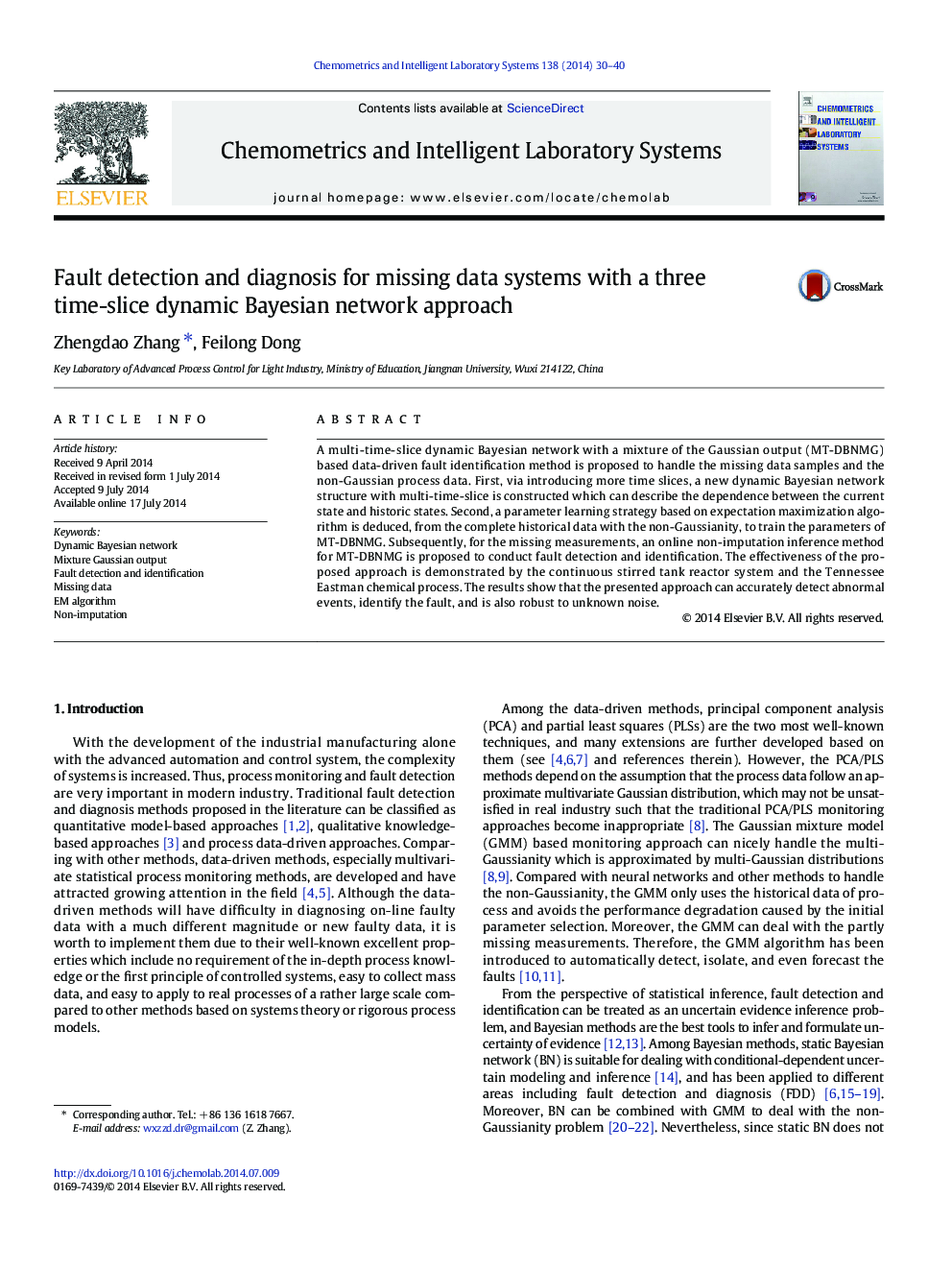 Fault detection and diagnosis for missing data systems with a three time-slice dynamic Bayesian network approach