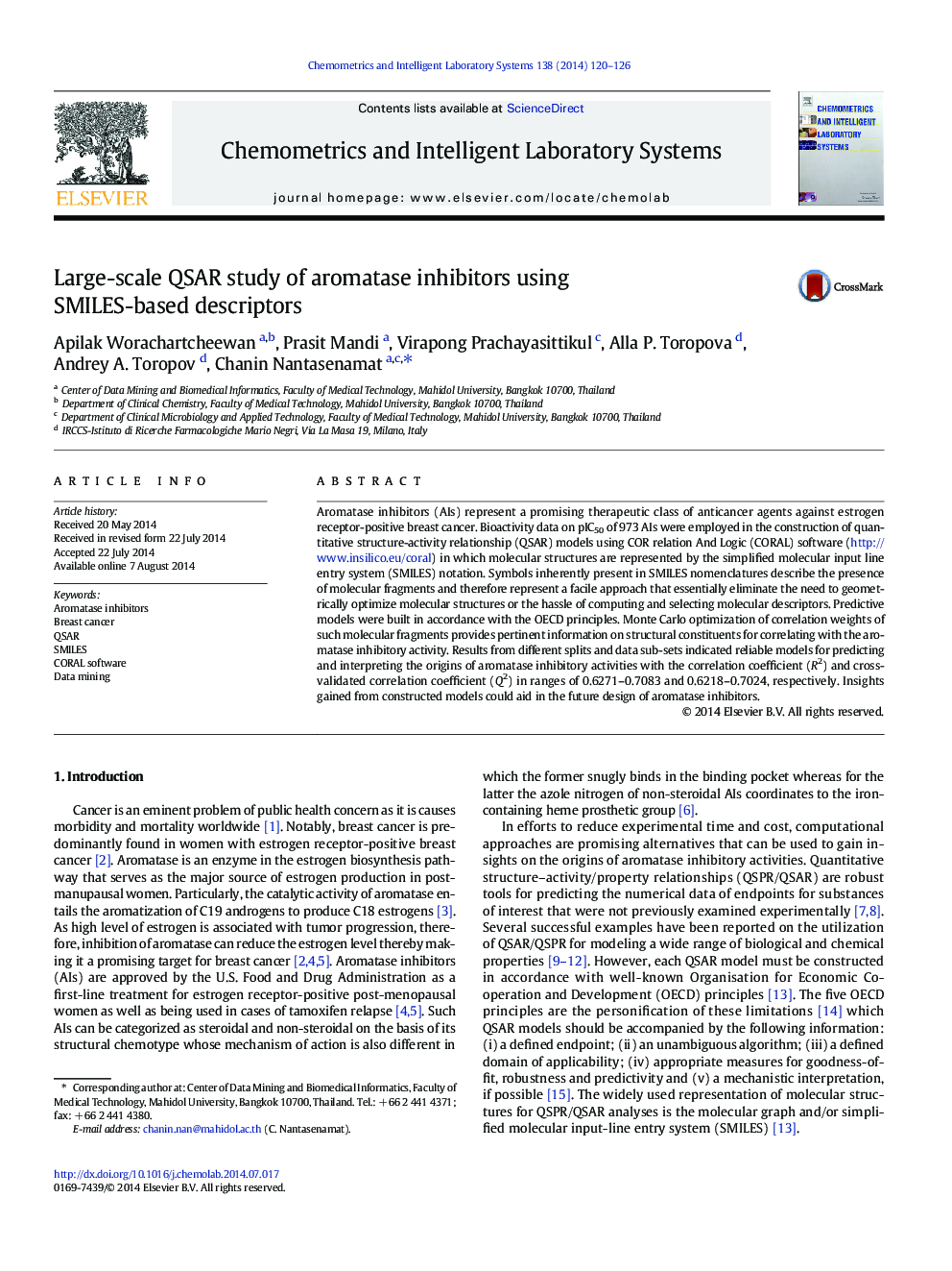 Large-scale QSAR study of aromatase inhibitors using SMILES-based descriptors