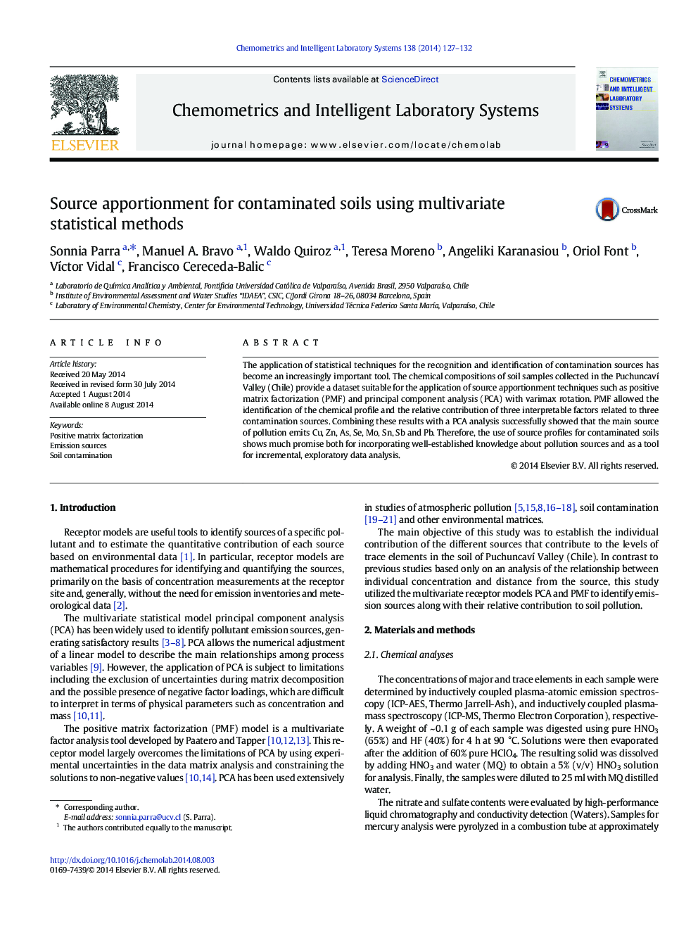 Source apportionment for contaminated soils using multivariate statistical methods