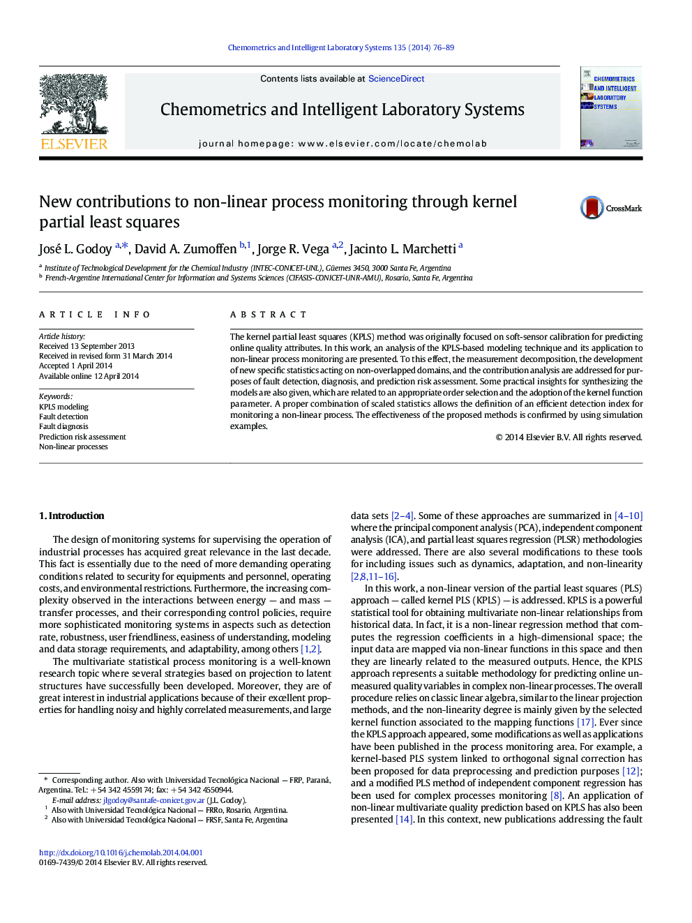 New contributions to non-linear process monitoring through kernel partial least squares