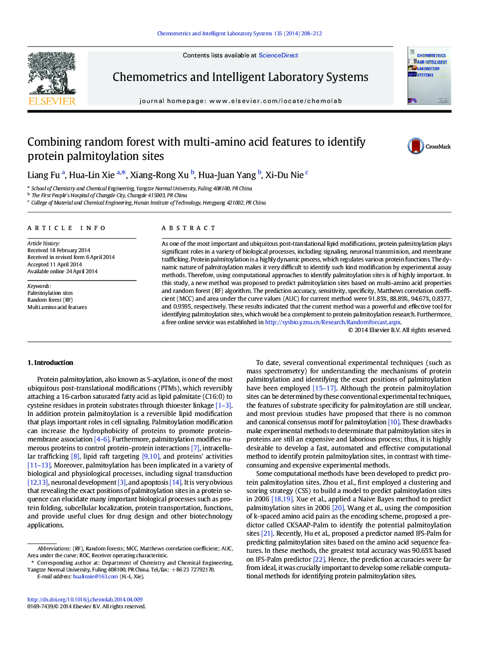 Combining random forest with multi-amino acid features to identify protein palmitoylation sites