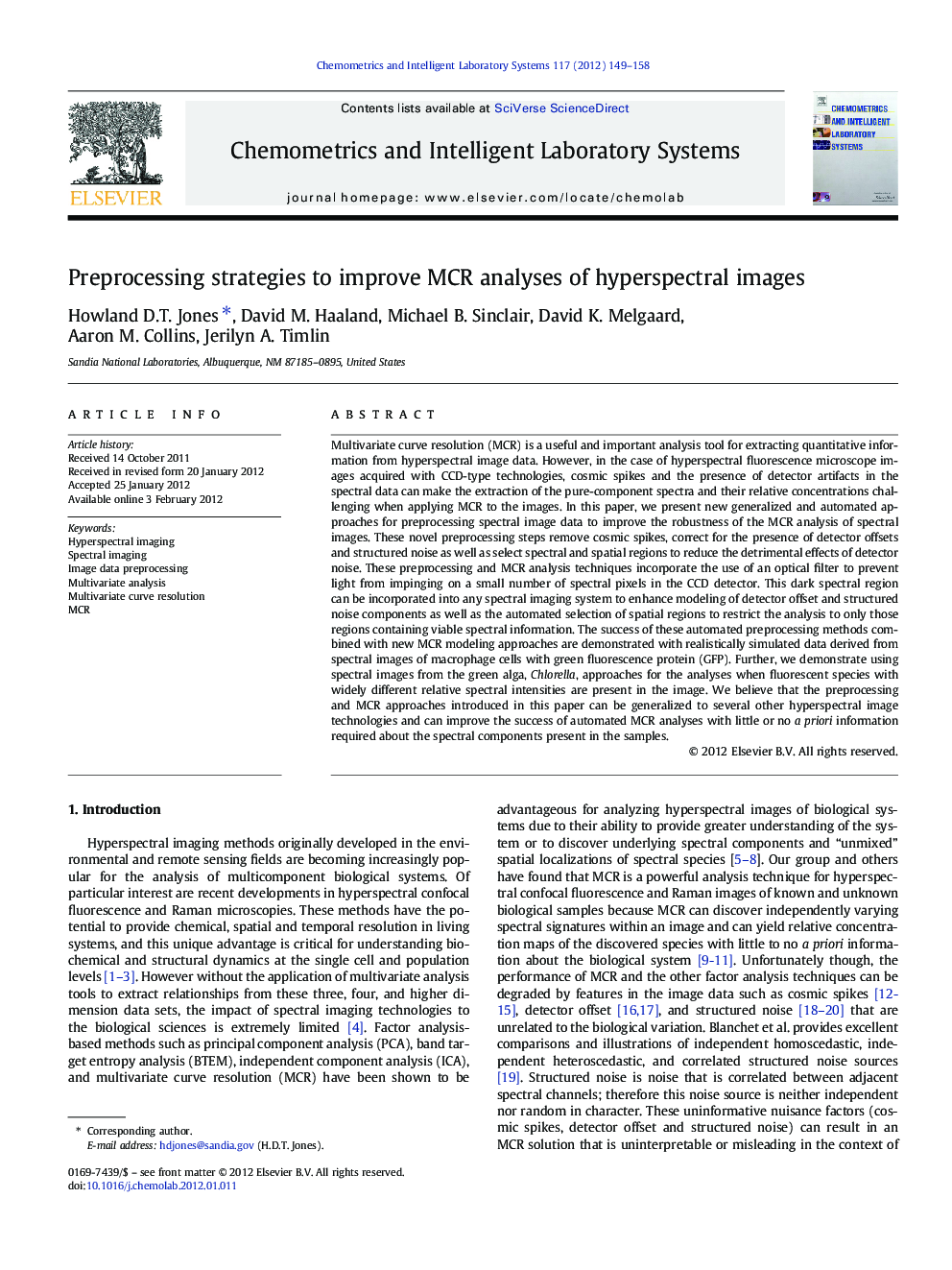 Preprocessing strategies to improve MCR analyses of hyperspectral images