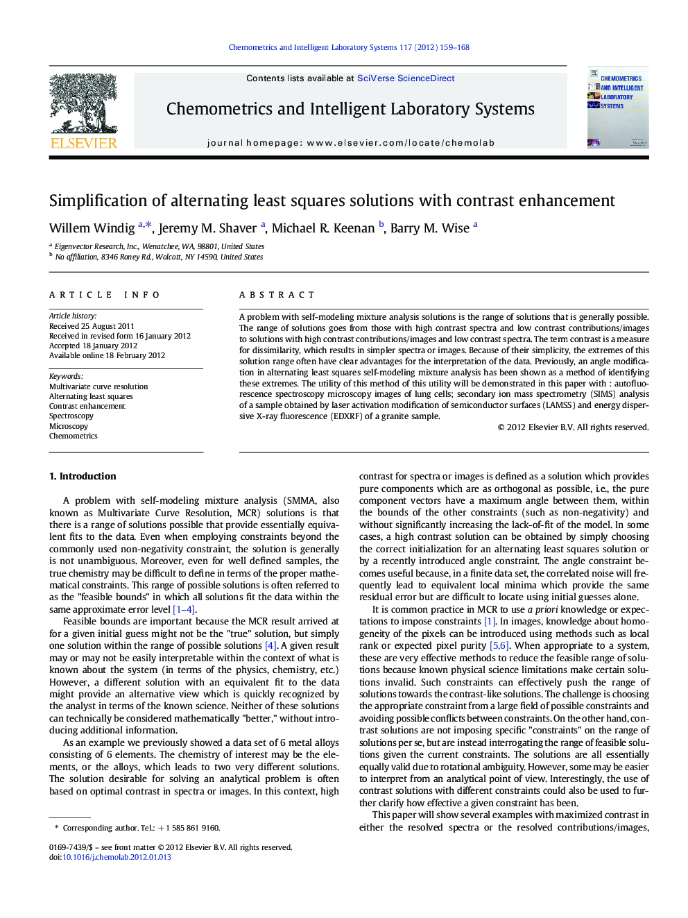 Simplification of alternating least squares solutions with contrast enhancement