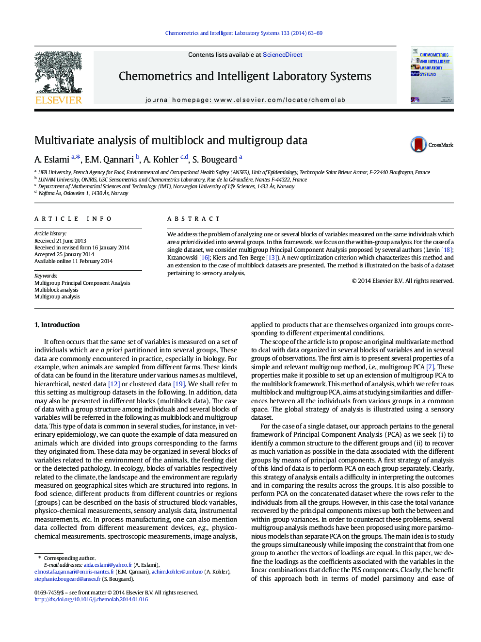 Multivariate analysis of multiblock and multigroup data