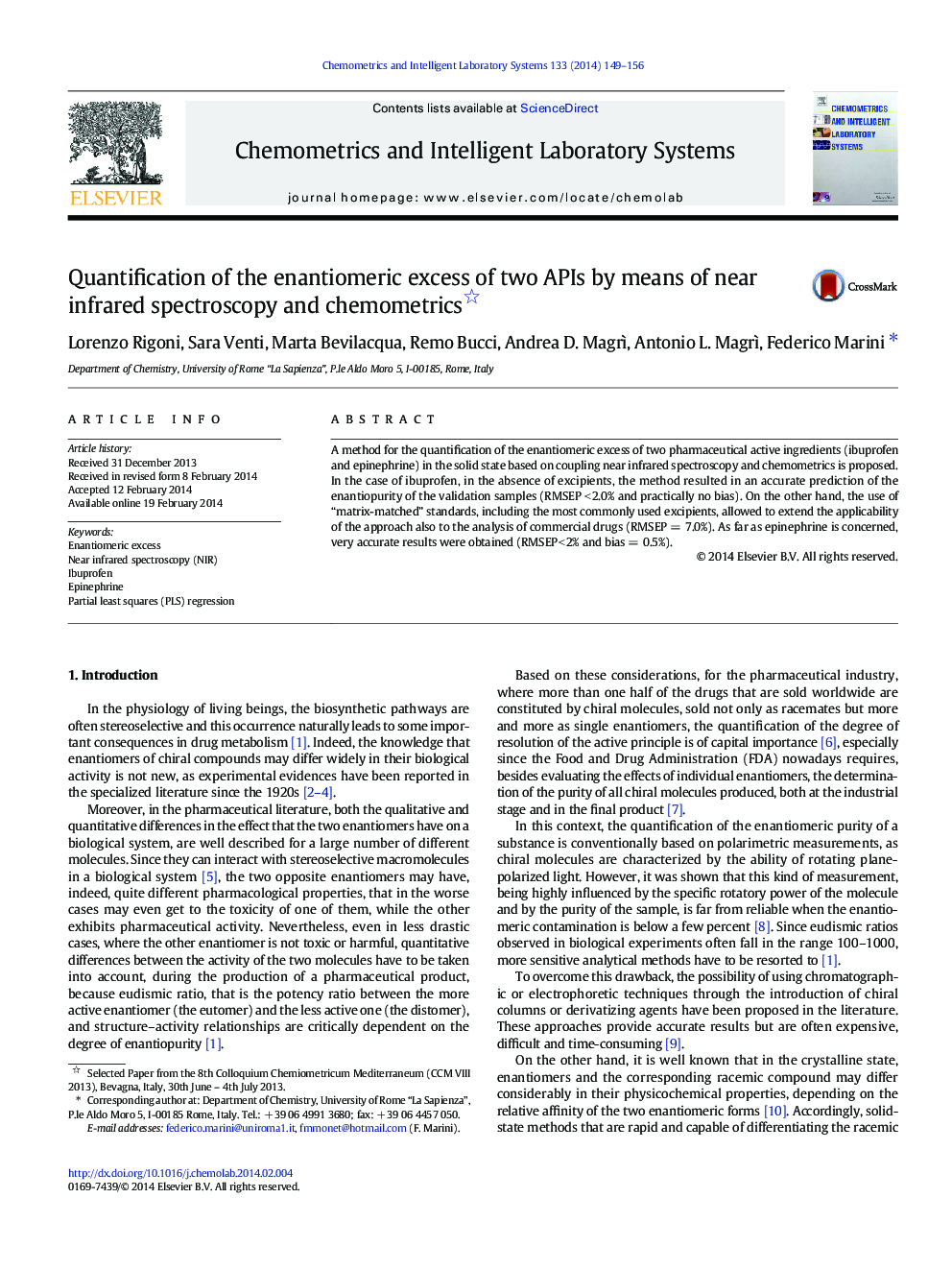 Quantification of the enantiomeric excess of two APIs by means of near infrared spectroscopy and chemometrics 