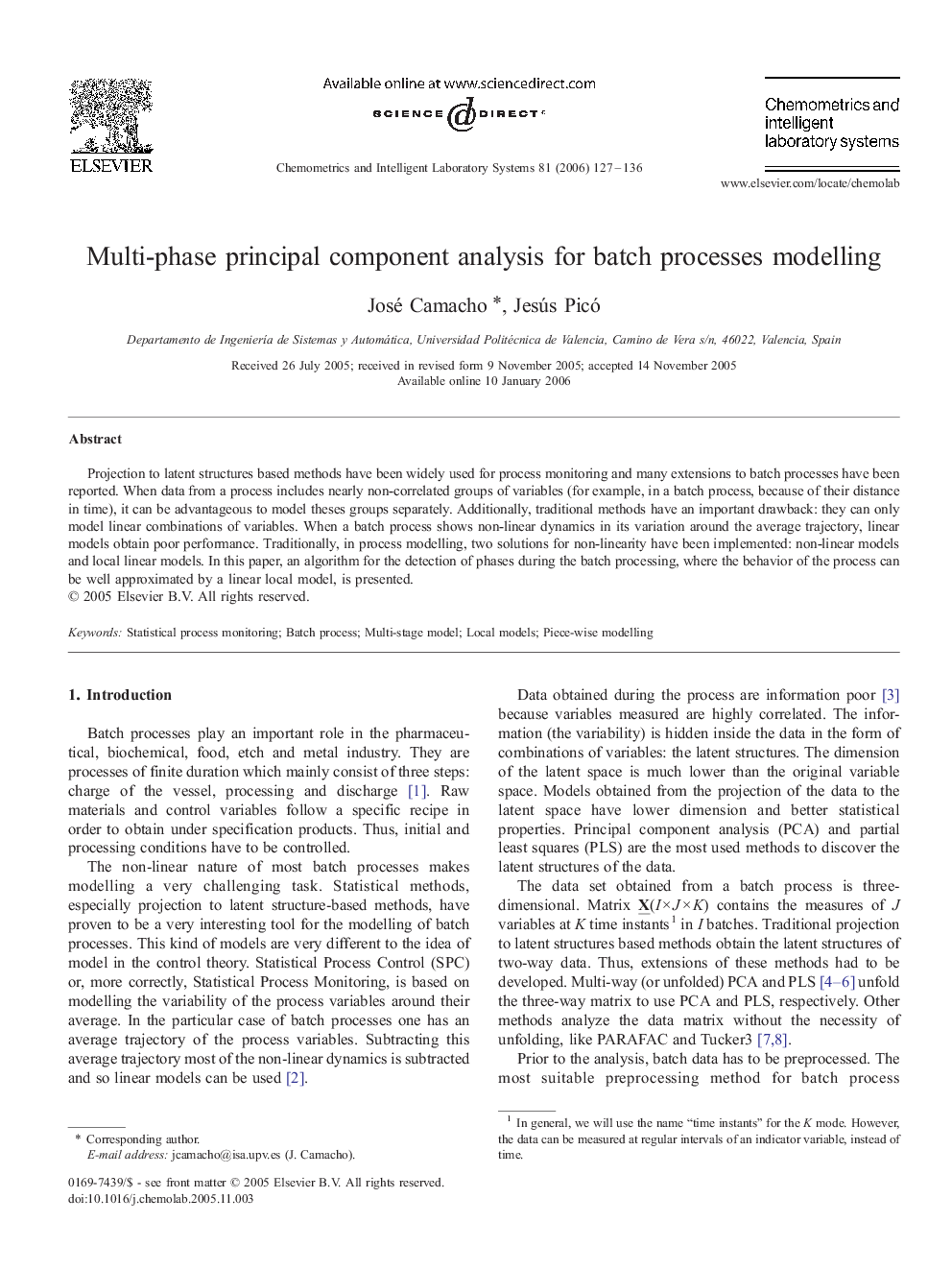 Multi-phase principal component analysis for batch processes modelling