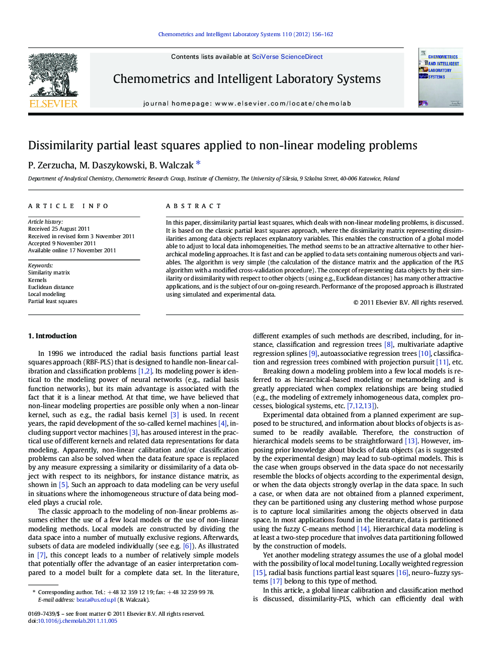 Dissimilarity partial least squares applied to non-linear modeling problems