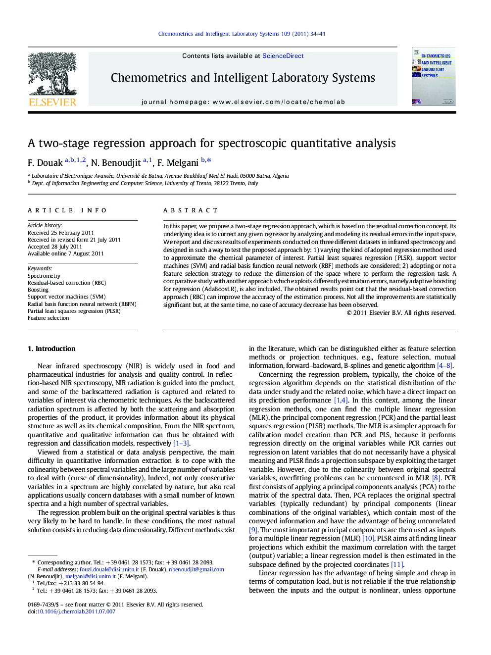 A two-stage regression approach for spectroscopic quantitative analysis