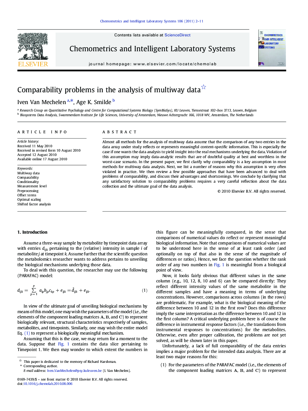 Comparability problems in the analysis of multiway data 