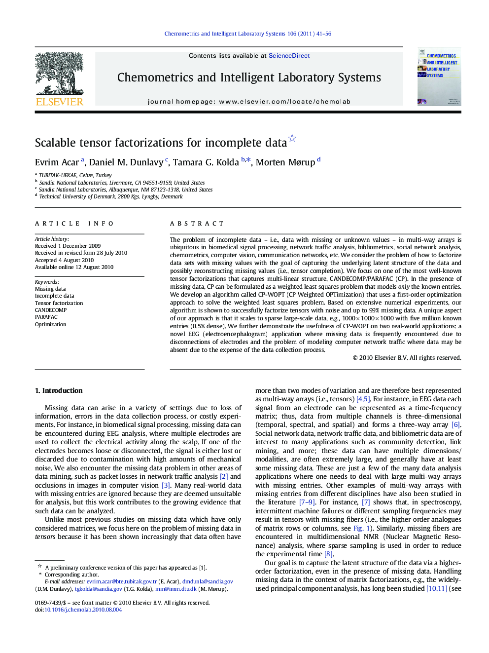 Scalable tensor factorizations for incomplete data 