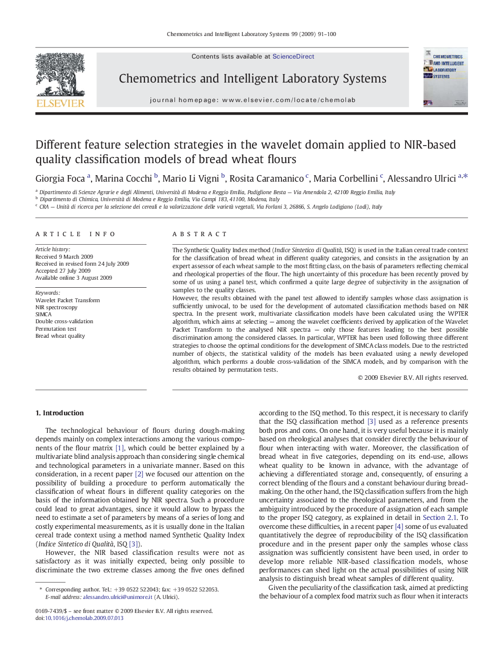 Different feature selection strategies in the wavelet domain applied to NIR-based quality classification models of bread wheat flours