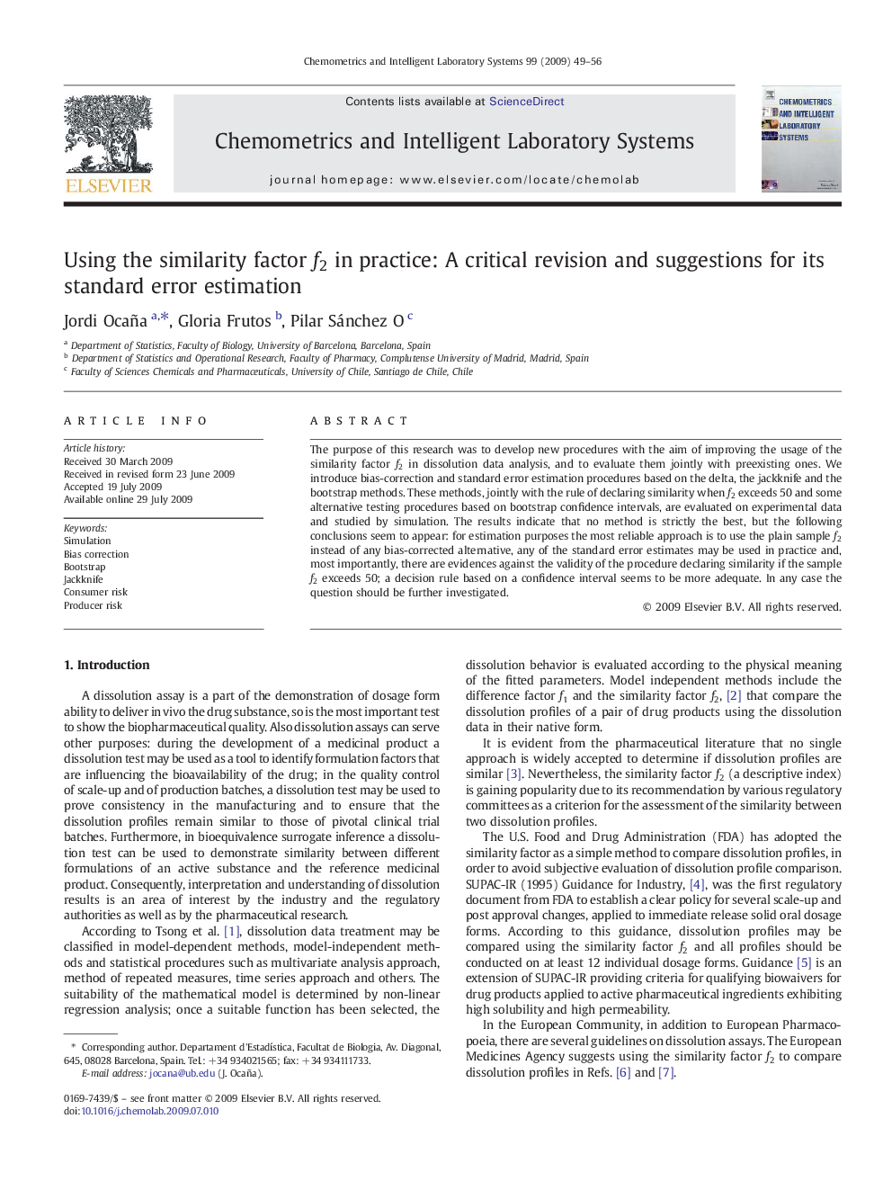 Using the similarity factor f2f2 in practice: A critical revision and suggestions for its standard error estimation