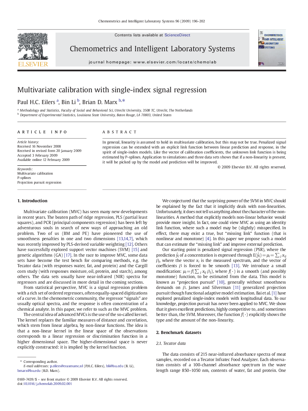 Multivariate calibration with single-index signal regression