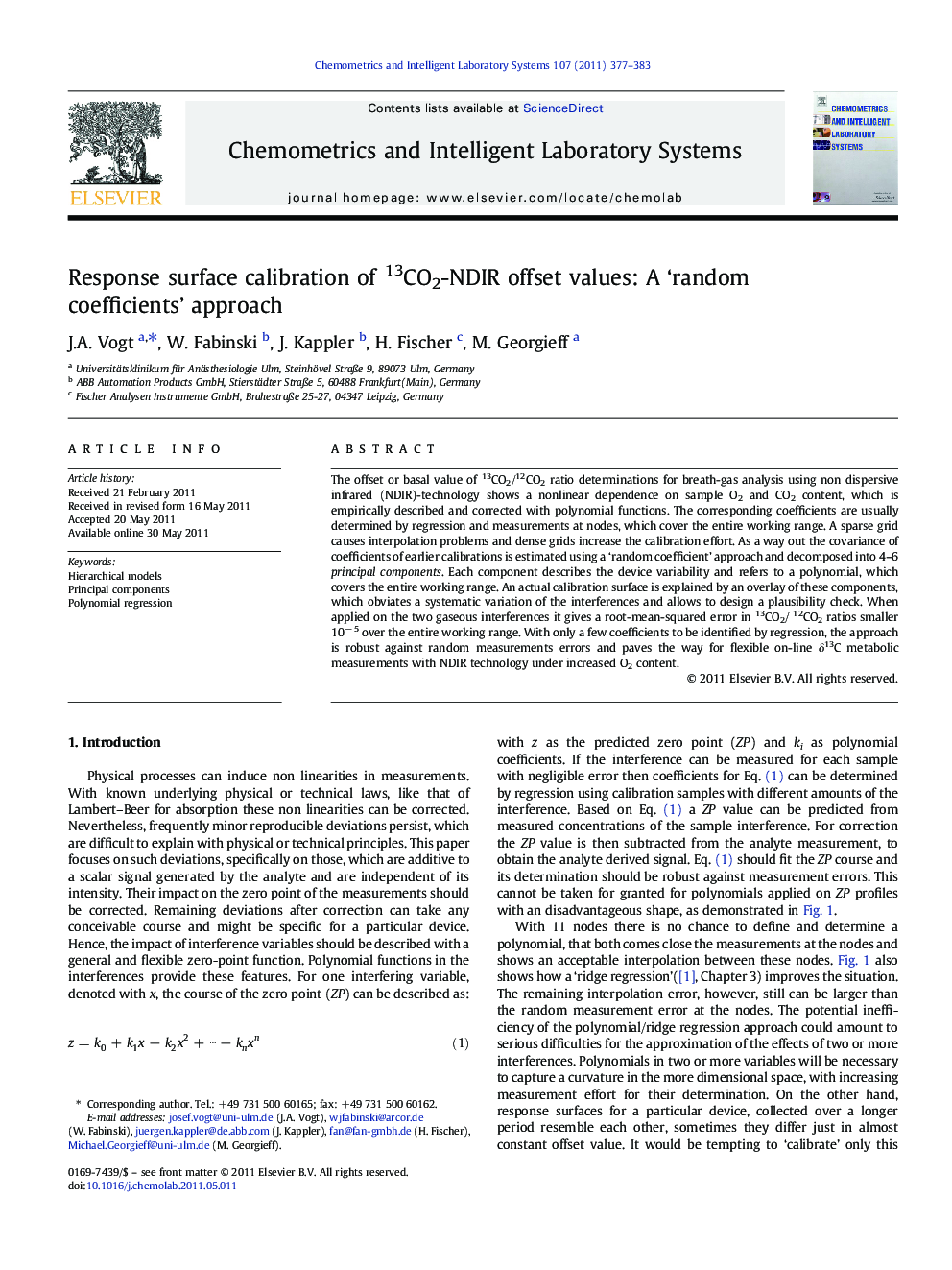 Response surface calibration of 13CO2-NDIR offset values: A ‘random coefficients’ approach