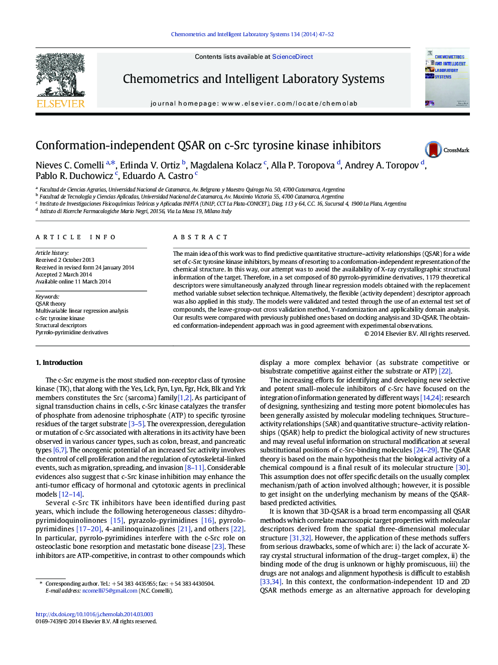 Conformation-independent QSAR on c-Src tyrosine kinase inhibitors