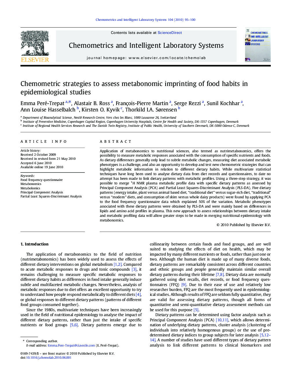 Chemometric strategies to assess metabonomic imprinting of food habits in epidemiological studies