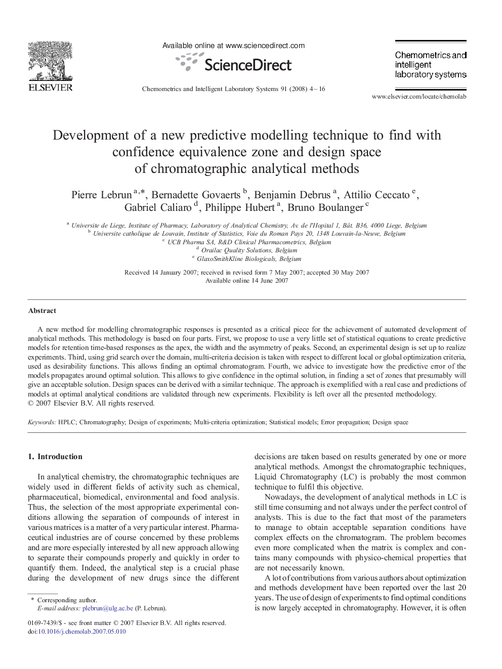 Development of a new predictive modelling technique to find with confidence equivalence zone and design space of chromatographic analytical methods