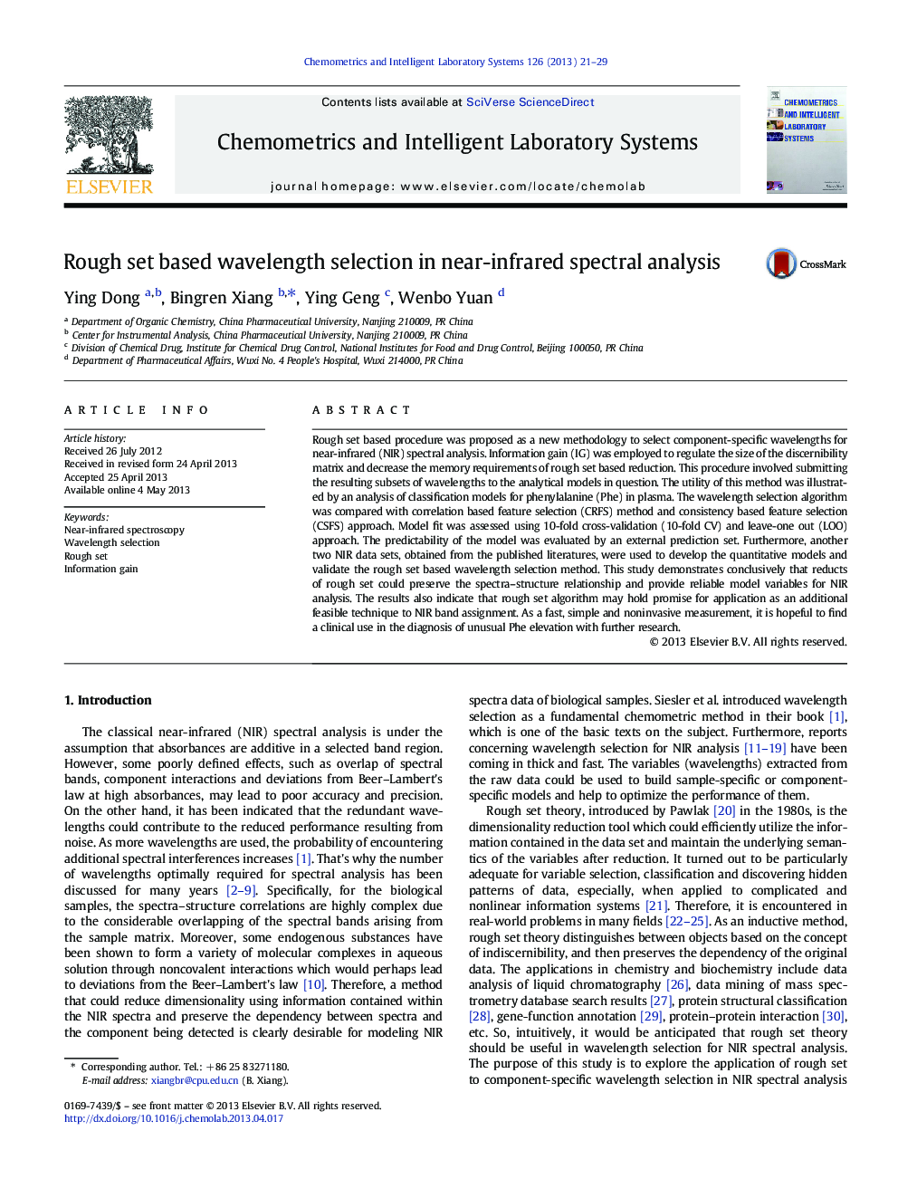 Rough set based wavelength selection in near-infrared spectral analysis
