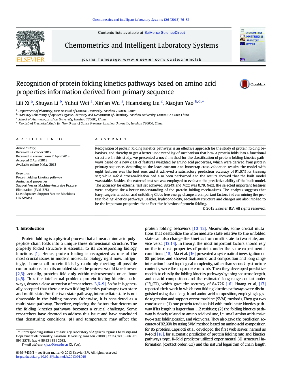 Recognition of protein folding kinetics pathways based on amino acid properties information derived from primary sequence