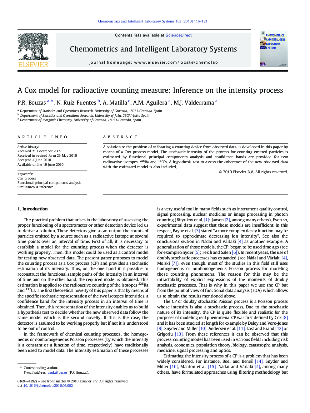 A Cox model for radioactive counting measure: Inference on the intensity process