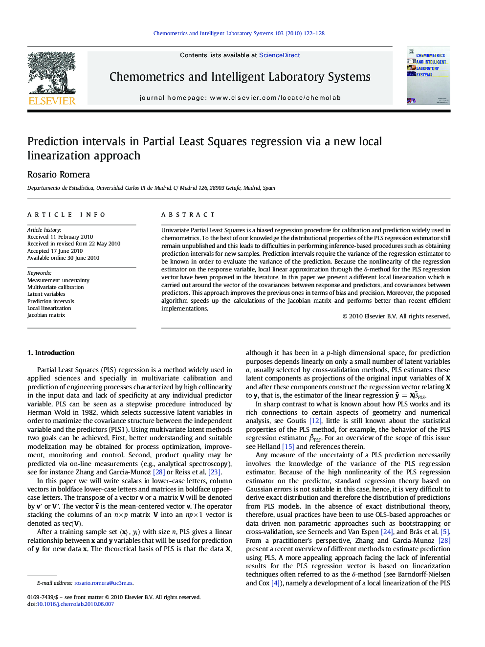 Prediction intervals in Partial Least Squares regression via a new local linearization approach