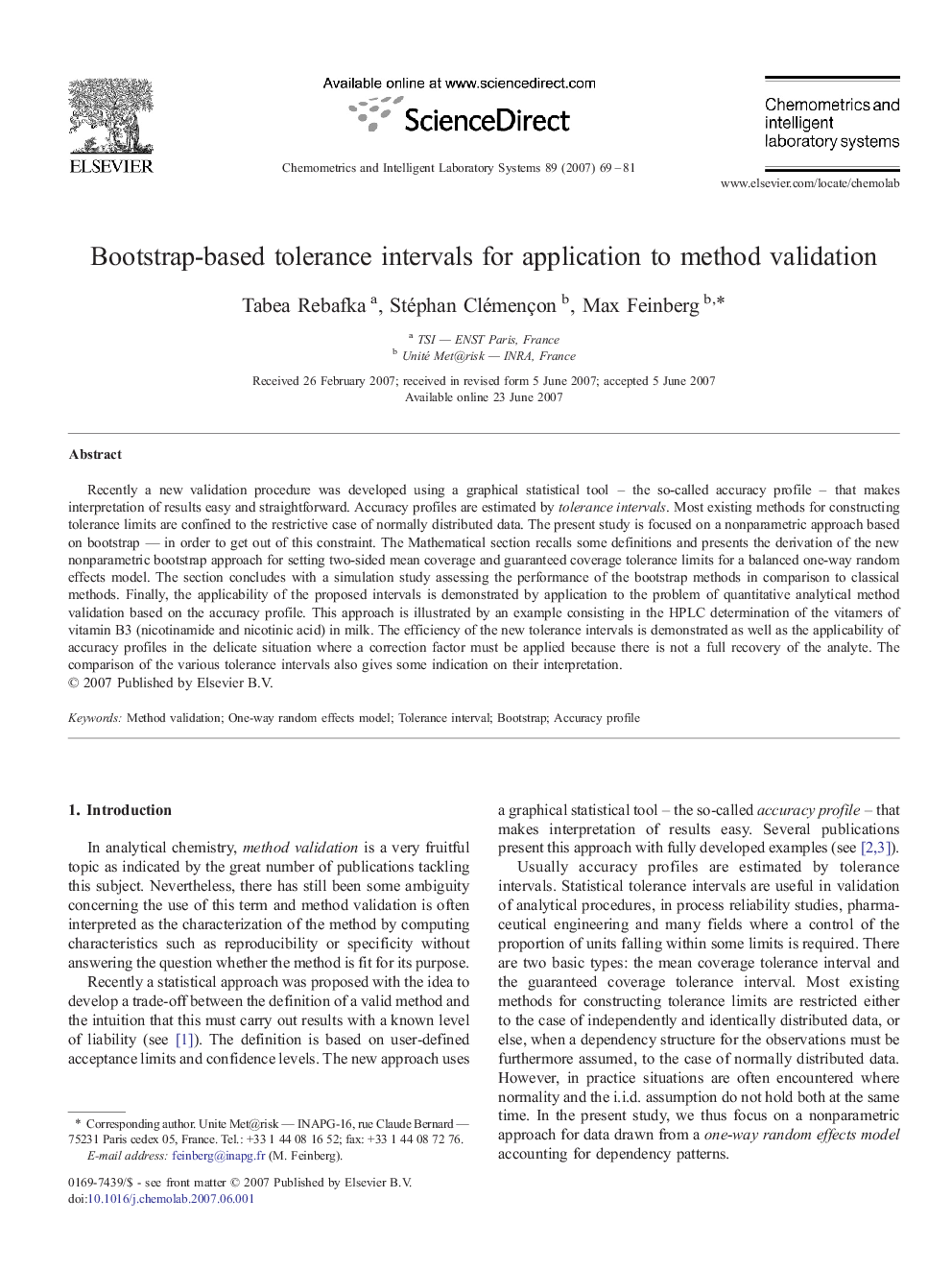 Bootstrap-based tolerance intervals for application to method validation