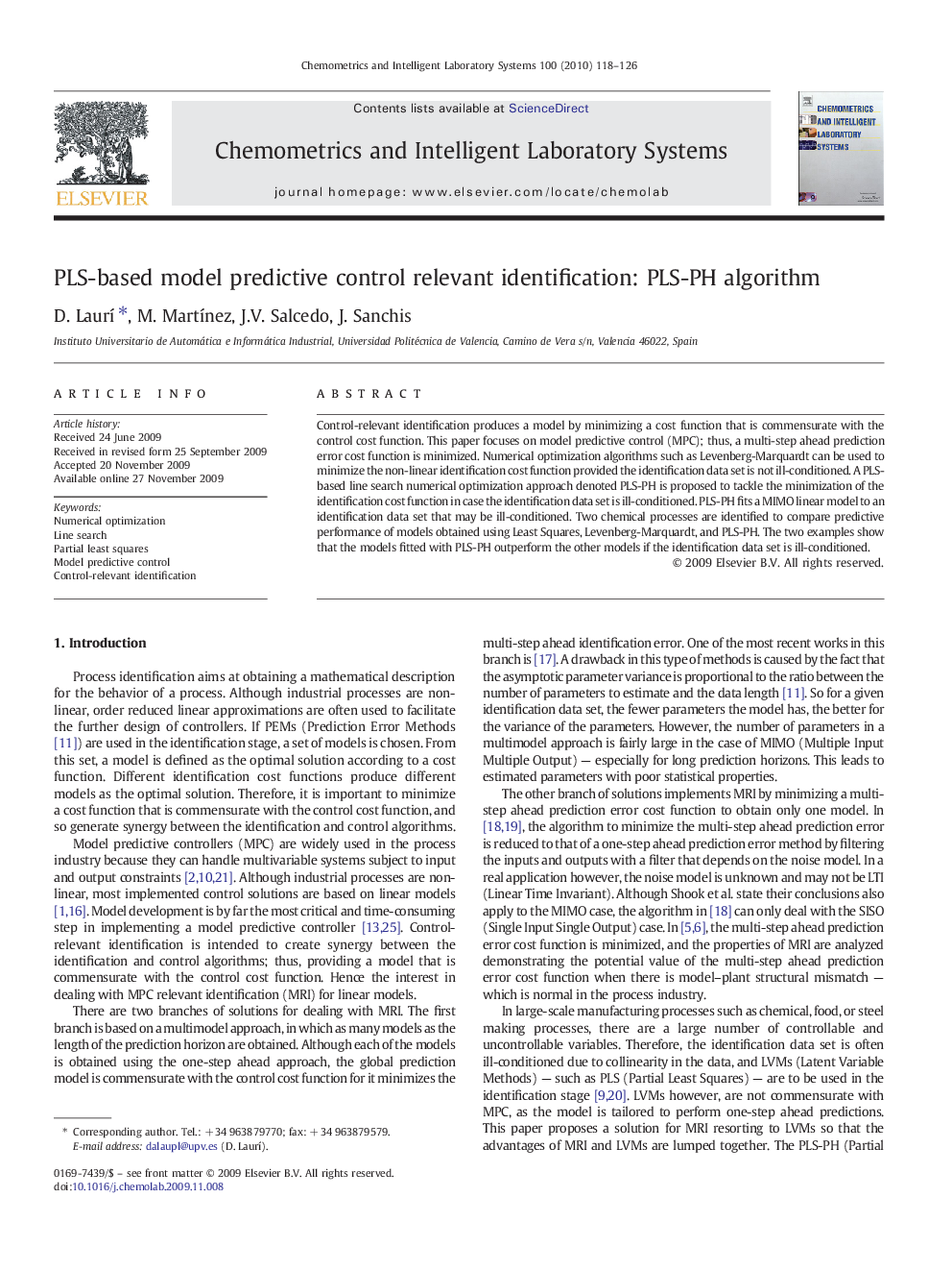 PLS-based model predictive control relevant identification: PLS-PH algorithm