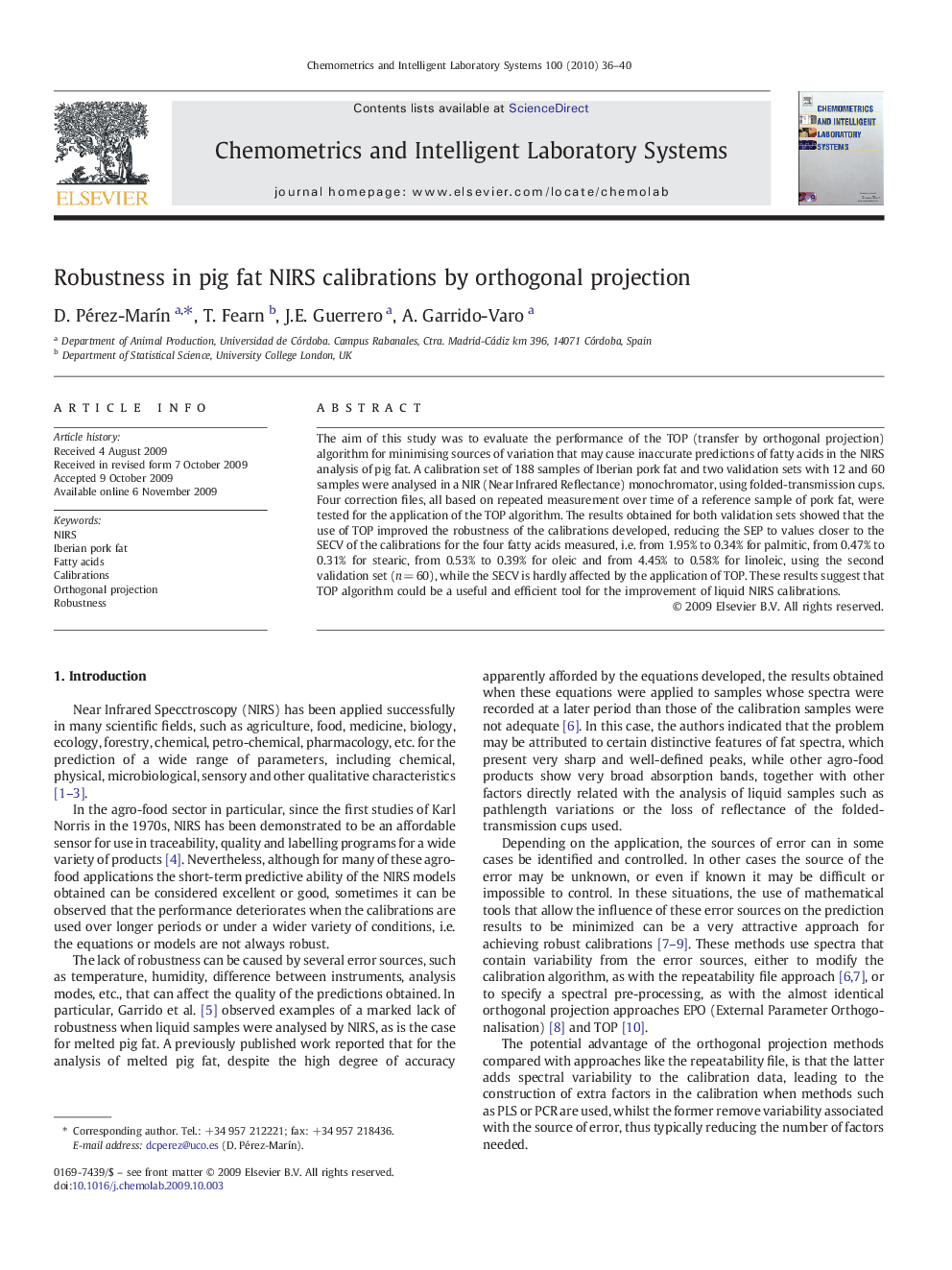 Robustness in pig fat NIRS calibrations by orthogonal projection