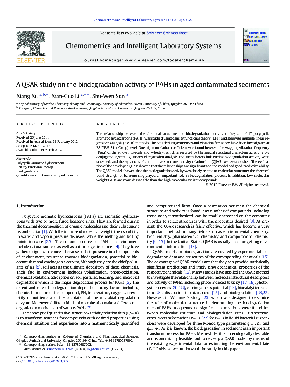 A QSAR study on the biodegradation activity of PAHs in aged contaminated sediments