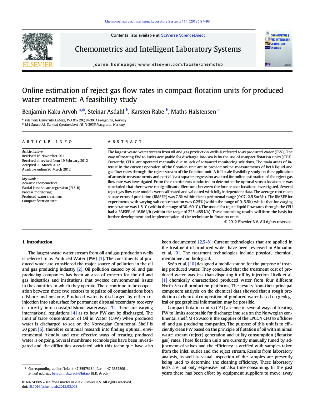 Online estimation of reject gas flow rates in compact flotation units for produced water treatment: A feasibility study