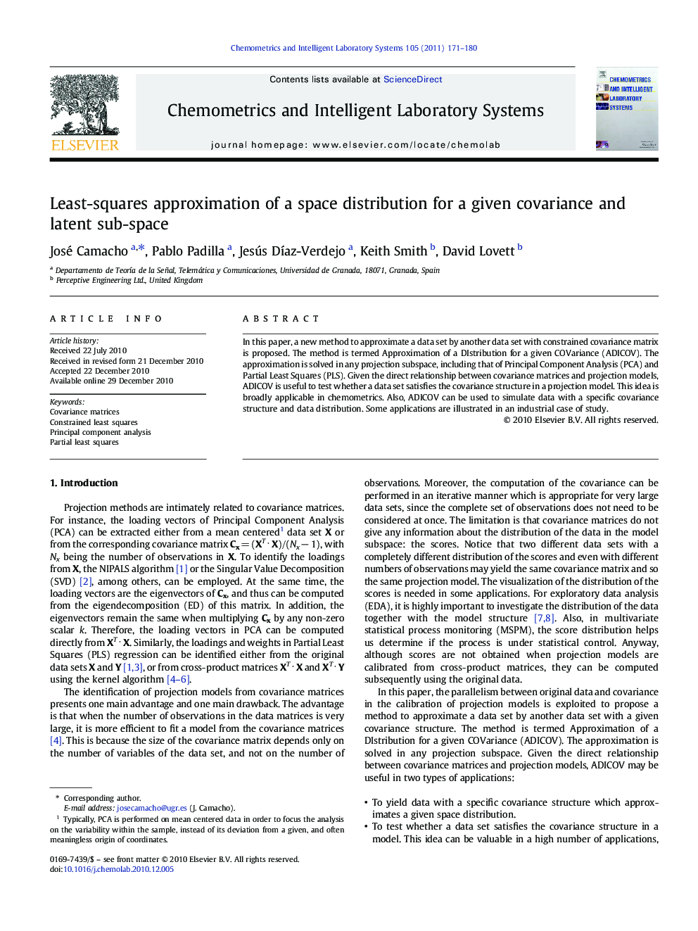 Least-squares approximation of a space distribution for a given covariance and latent sub-space