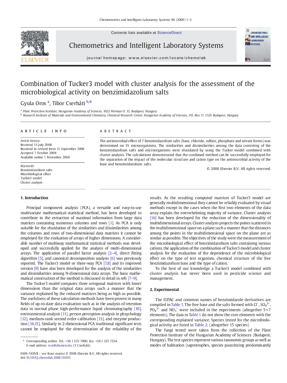 Combination of Tucker3 model with cluster analysis for the assessment of the microbiological activity on benzimidazolium salts