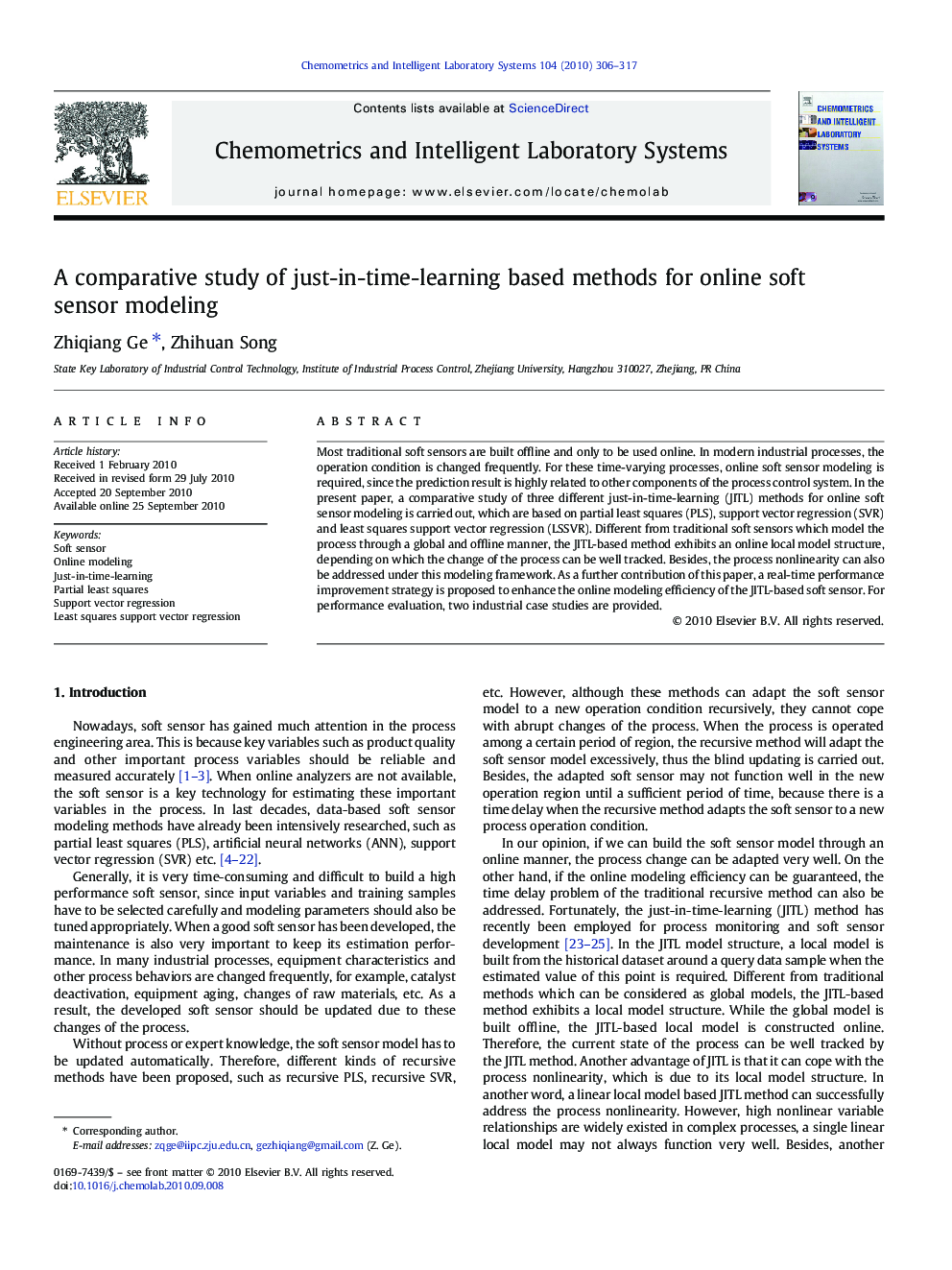A comparative study of just-in-time-learning based methods for online soft sensor modeling