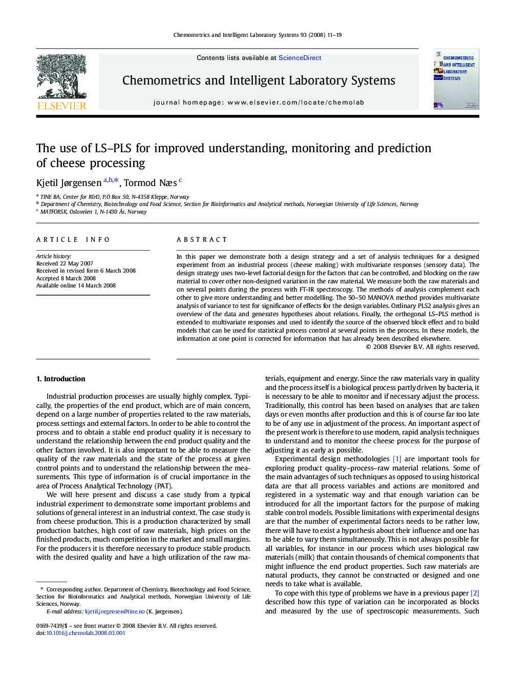 The use of LS–PLS for improved understanding, monitoring and prediction of cheese processing