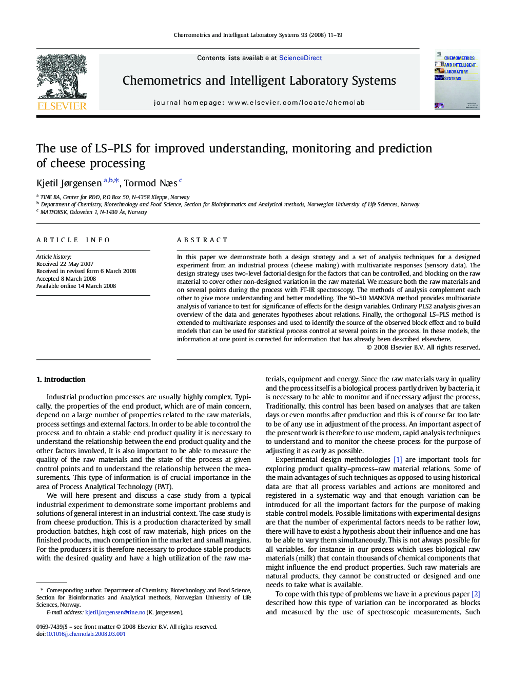 The use of LS–PLS for improved understanding, monitoring and prediction of cheese processing