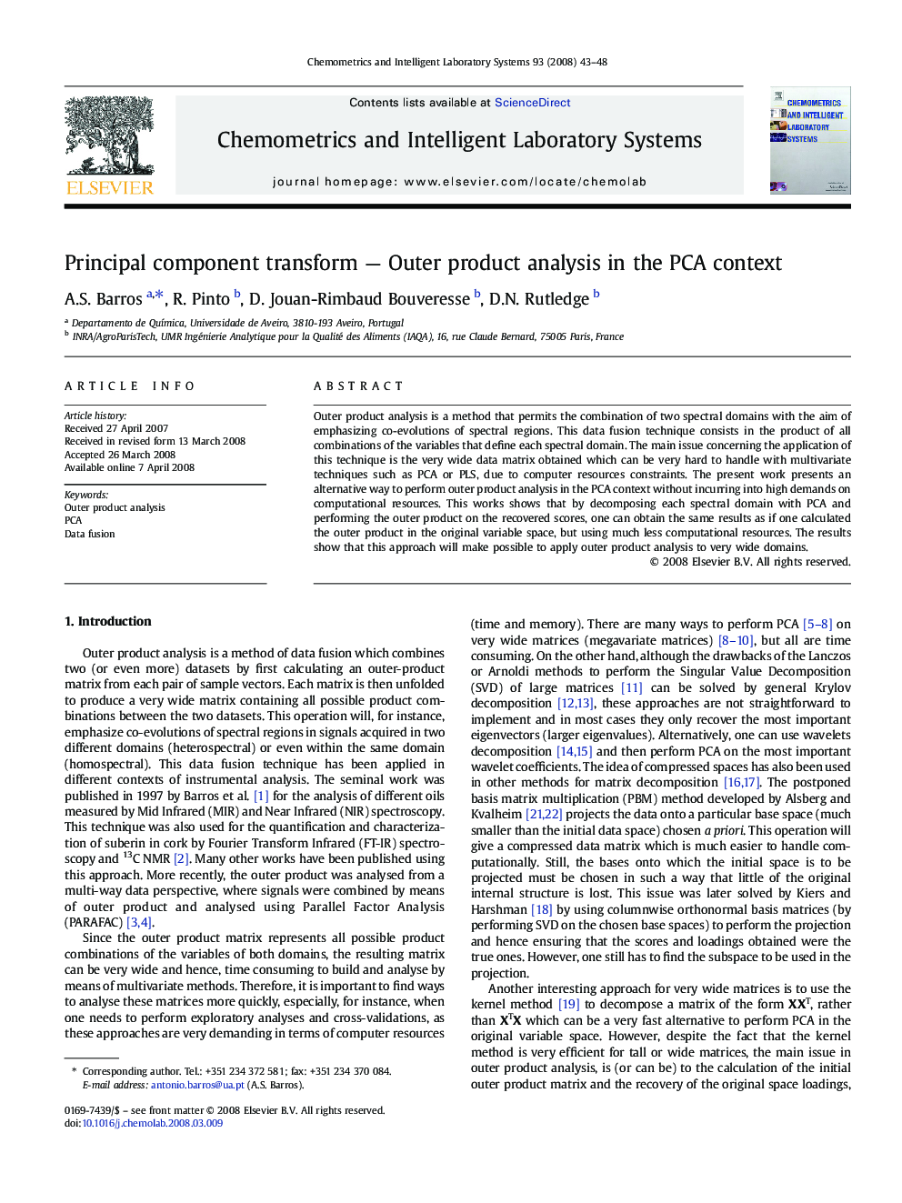 Principal component transform — Outer product analysis in the PCA context