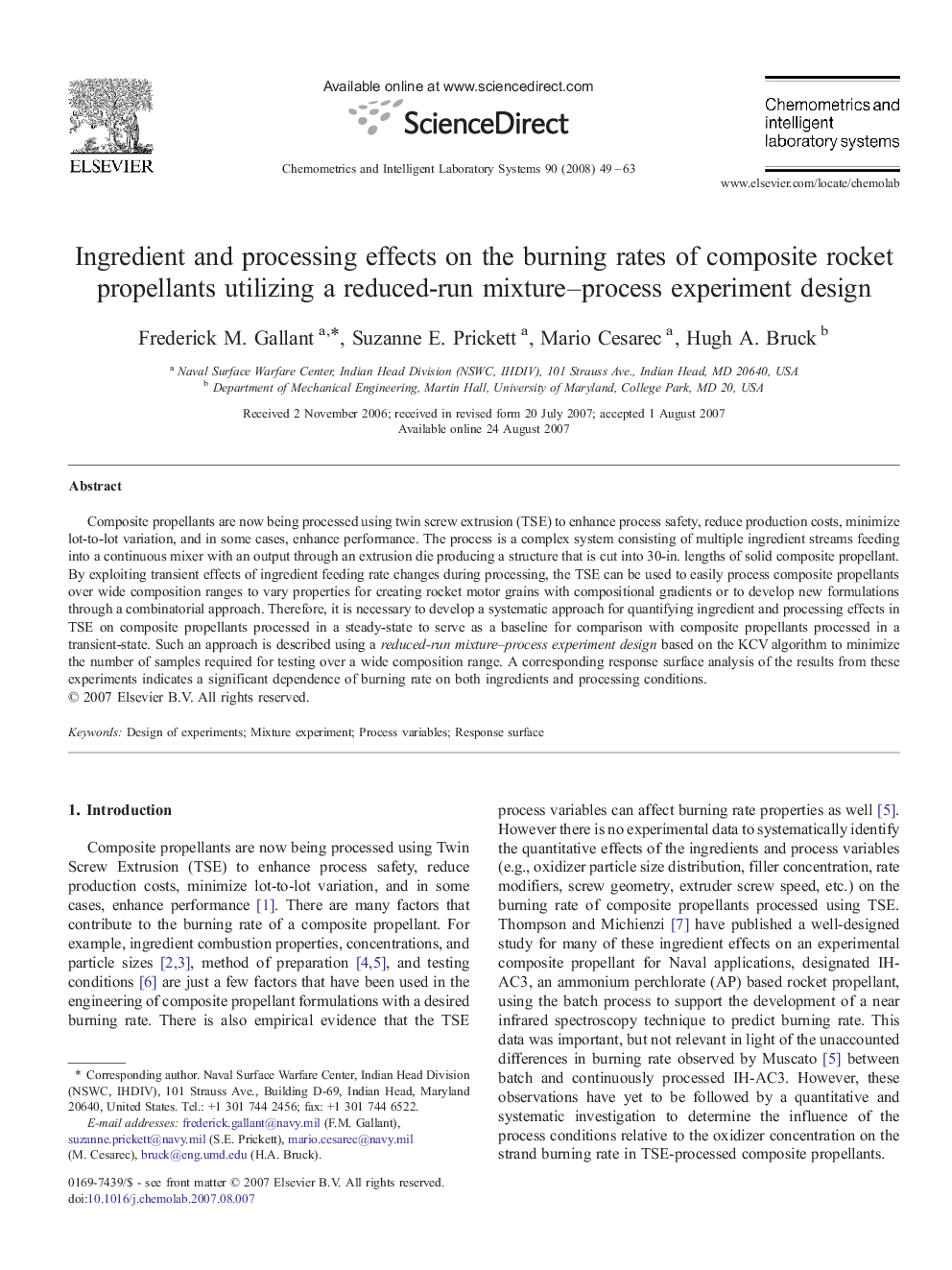 Ingredient and processing effects on the burning rates of composite rocket propellants utilizing a reduced-run mixture–process experiment design