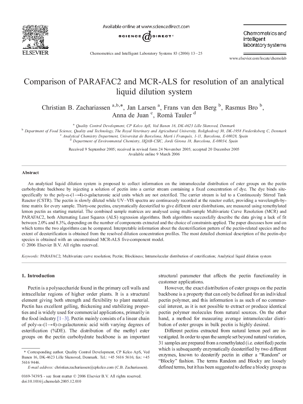 Comparison of PARAFAC2 and MCR-ALS for resolution of an analytical liquid dilution system