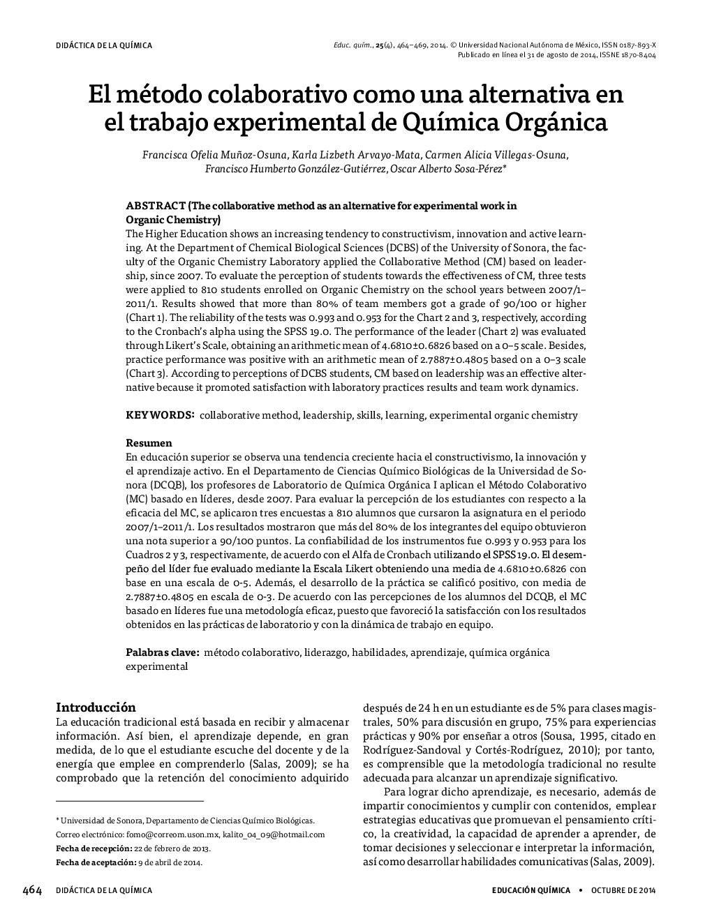 El método colaborativo como una alternativa en el trabajo experimental de Química Orgánica