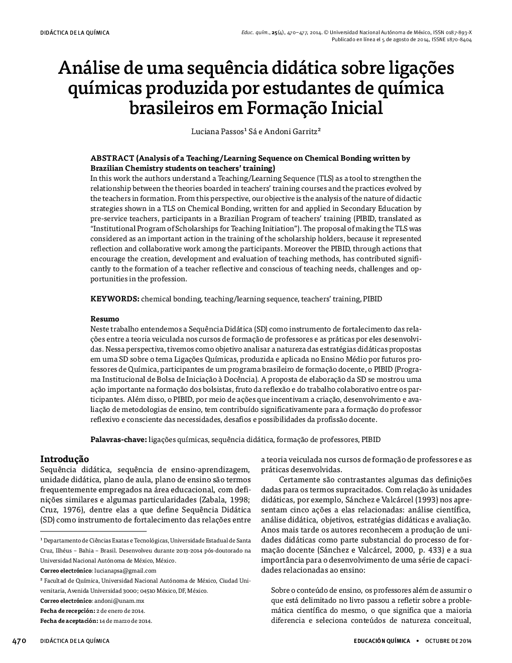 Análise de uma sequência didática sobre ligações químicas produzida por estudantes de química brasileiros em Formação Inicial