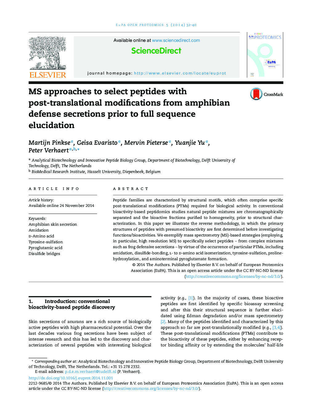 MS approaches to select peptides with post-translational modifications from amphibian defense secretions prior to full sequence elucidation